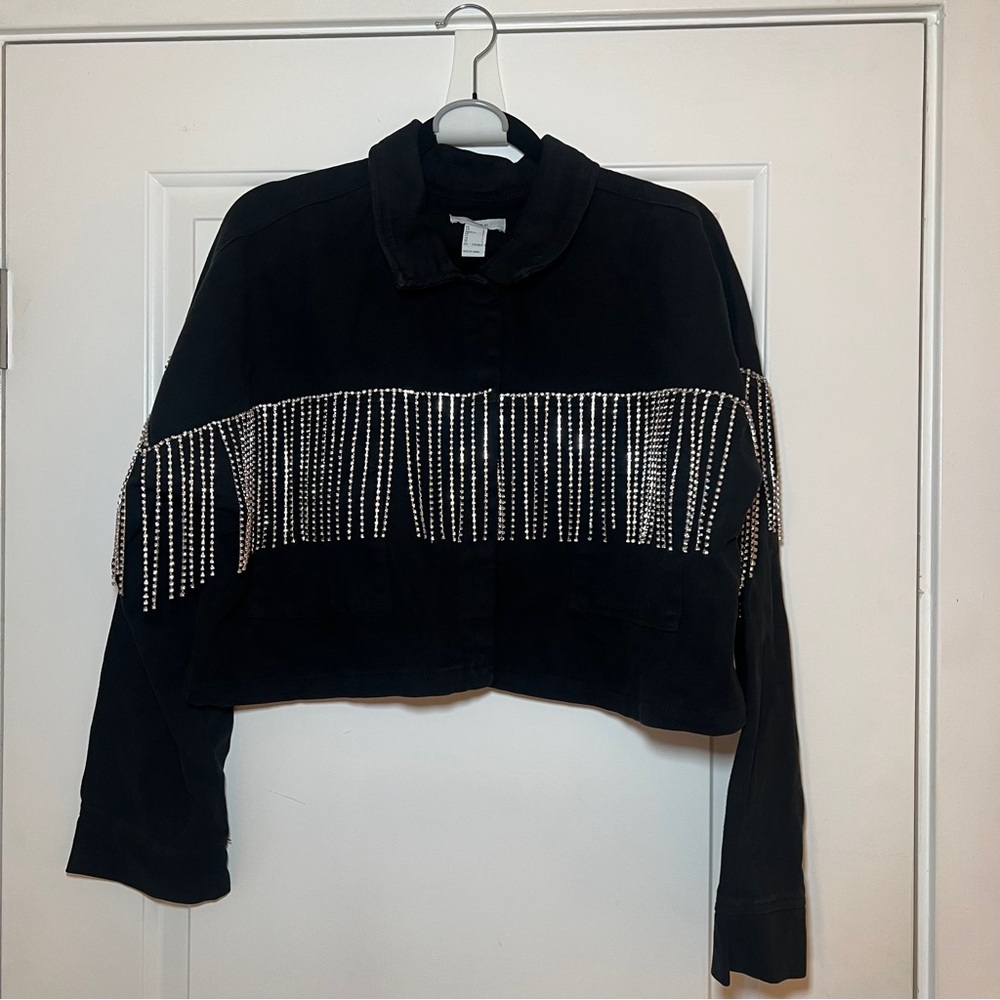 Forever 21 Rhinestone Fringe Trucker Jacket Size L - Picture 2 of 7